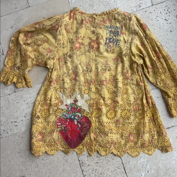 Magnolia Pearl My Sun Yellow Floral Embroidered and eyelet Blouse - Picture 5 of 9